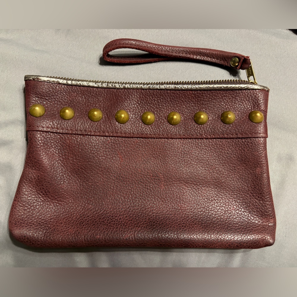 Burgundy Clutch with Gold Stud Accents